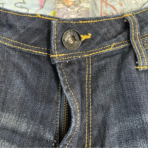 Ed Hardy Jeans Straight Leg Skull Rose Rhinestone Embroidered Painted Size 14 - Picture 9 of 14